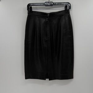 Vintage 100% Leather Agnes B Knee Length Pencil Skirt - Black - 40